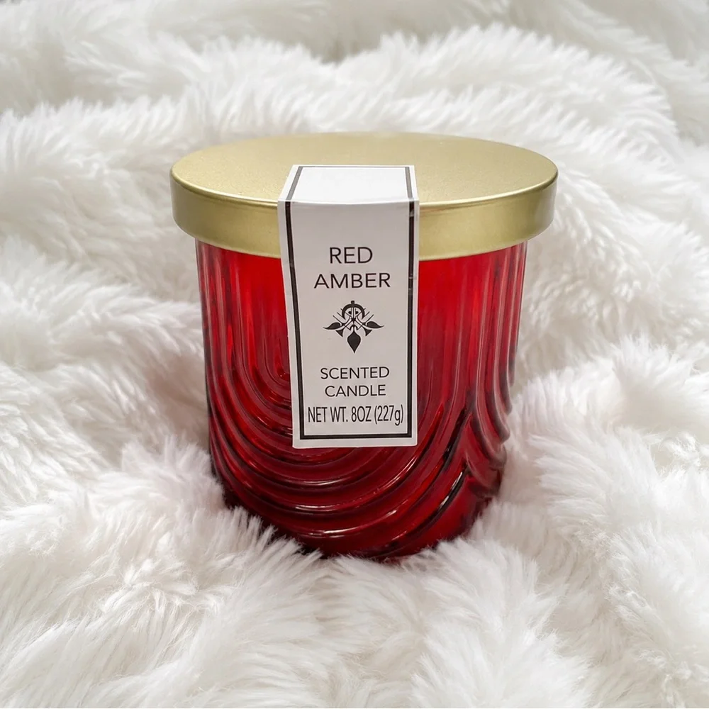 Red Amber Scented Candle 8oz Decorative Glass Jar